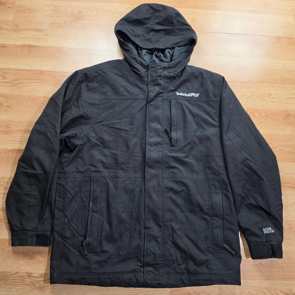 Timberland PRO Jacket Mens L TB0A129B Rain Proof Hooded Workwear Black F20